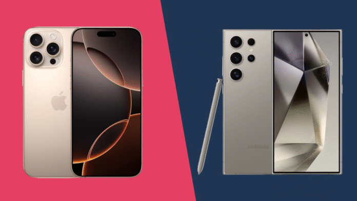 Samsung galaxy s24 ultra vs iphone 16 pro battery life comparison